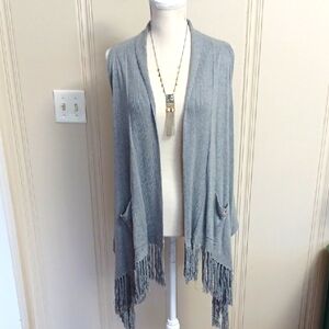 Hollister Gray Fringe Open Cardigan Vest With Pockets W-S/XS
